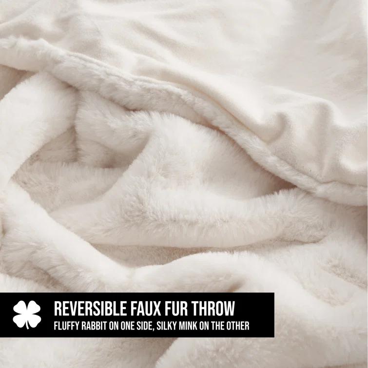 Lucky Brand Lucky Brand Reversible Solid Rabbit Mink Faux Fur Luxurious & Soft Thow Blankets - 50" x 70"