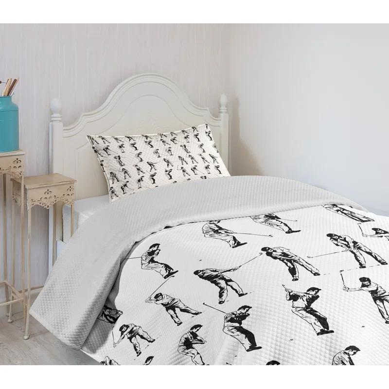 Ambesonne Golf Bedspread Set Golf Swing Hobby Play Black White