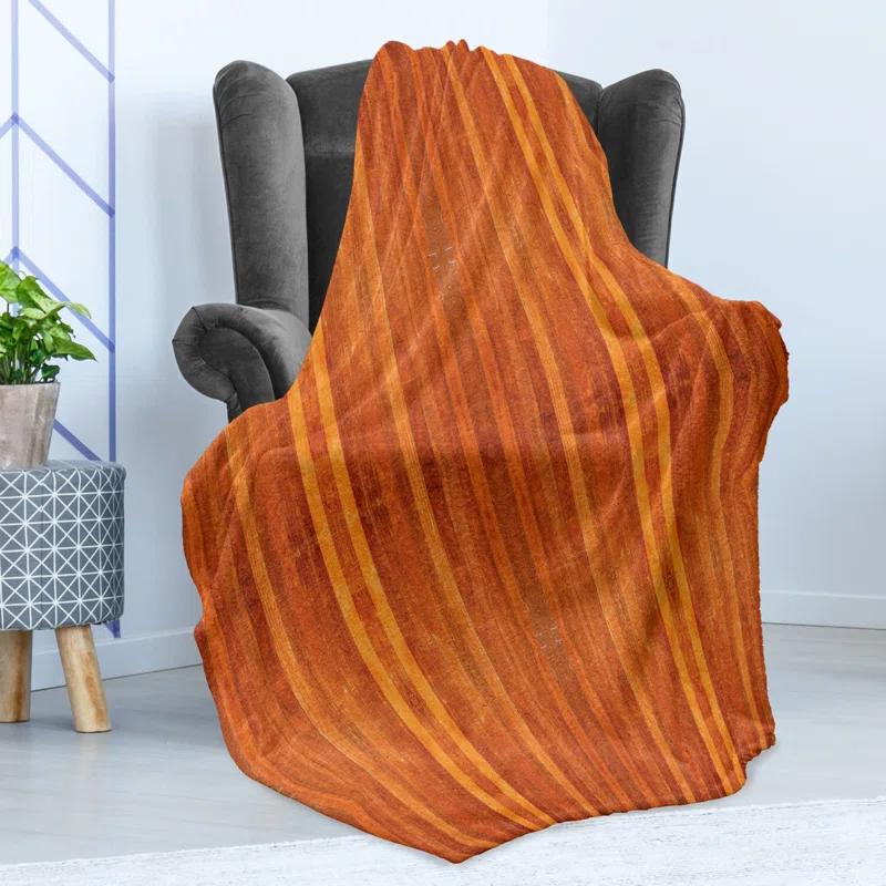 Ambesonne Ambesonne Cinnamon Fleece Throw Blanket Vertical Stripes in Brown Multicolor