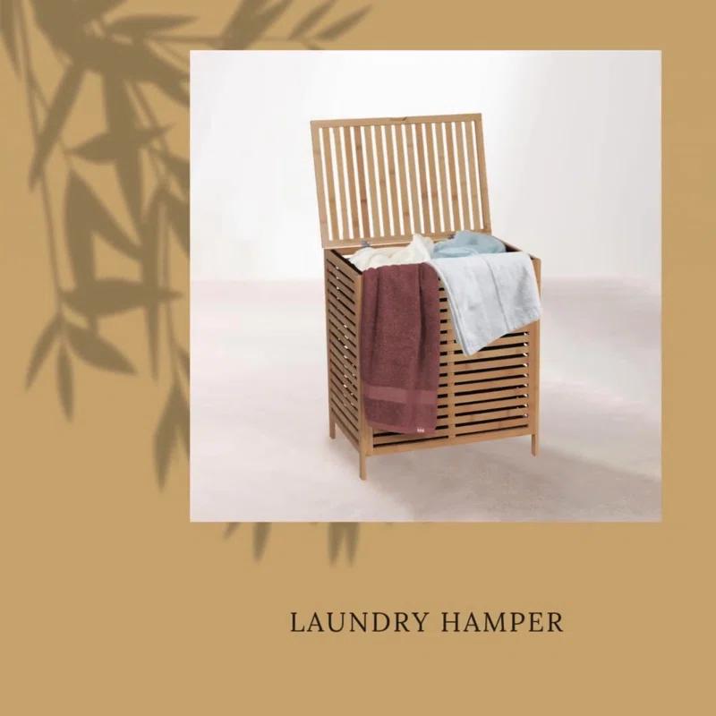 Evideco Bamboo Laundry Hamper with Lid, Removable Bag, Slatted Ventilation Design, Large Storage Basket, Perfect for Bathroom or Laundry Room