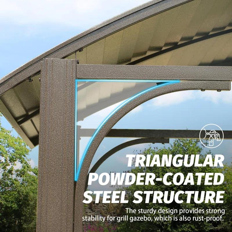 HLILish 8X5ft  Arc Roof, Grill Canopy For Outdoor Grill W/Double Galvanized Steel Roof And 2 Side Shelves, BBQ Gazebo Grill Tent For Patio Garden Backyard