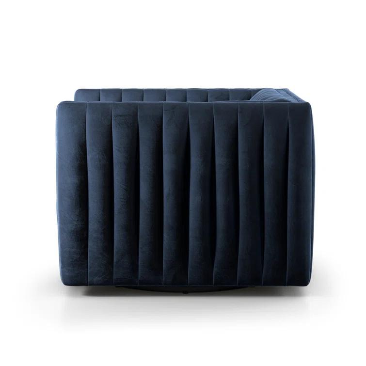 Sapphire Navy Swivel Glove Chair in Luxurious Leather and Wood