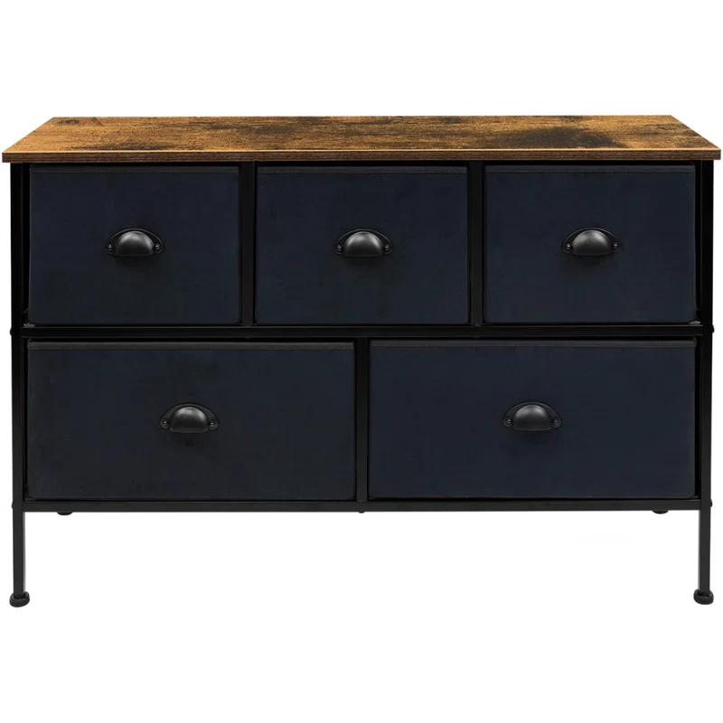 Sorbus Sorbus Dresser with 5 Drawers with Steel Frame, Wood Tops, and Fabric Bins in Black with Wood Top