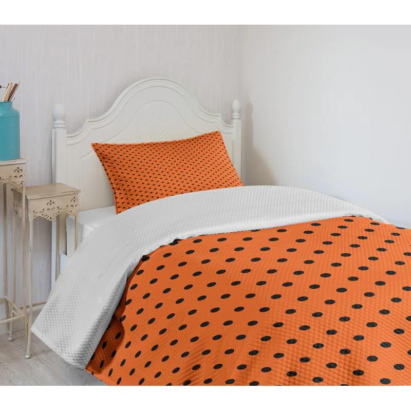 Ambesonne Orange Bedspread Set Vintage Polka Dots Tile Orange Black