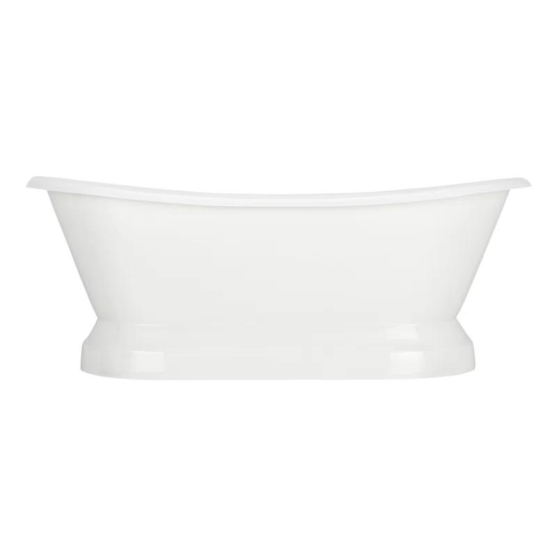 Frayser 71" Cast Iron Soaking Double Slipper Pedestal Freestanding Tub with Rolled Rim and Drain Kit