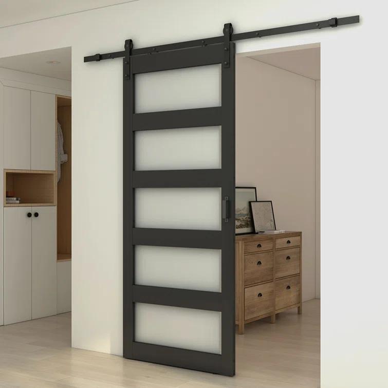 Calhome 5 Lite Tempered Frosted Glass Finished Composite Interior Sliding Barn Door with Hardware Kit