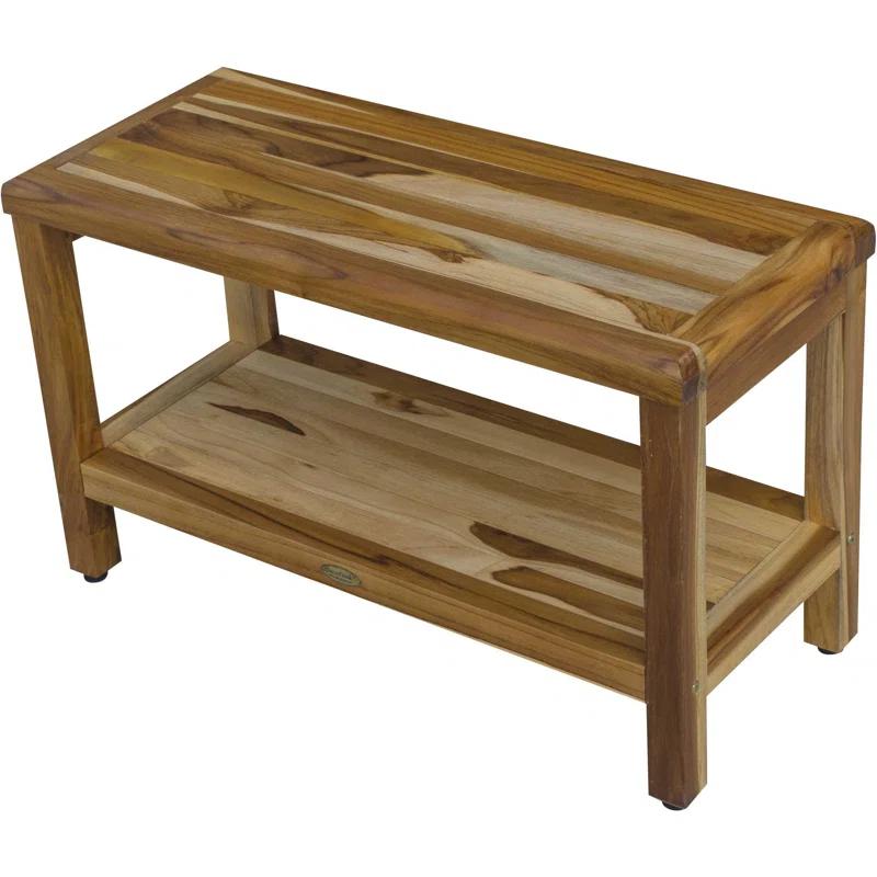 ZeaZu Rectangular Teak Shower Bench With Shelf