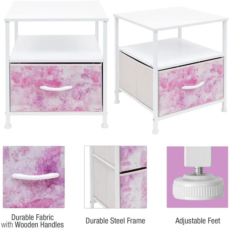 Sorbus Sorbus 1 Drawer and Shelves Nightstand with Steel Frame, Wood Top & Fabric Bins in Tie Dye