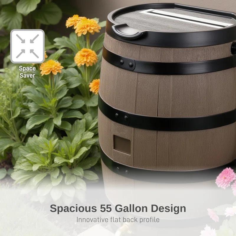 RTS Companies 55 Gallon Premium Eco Flat Back Rain Barrel with Removable Lid