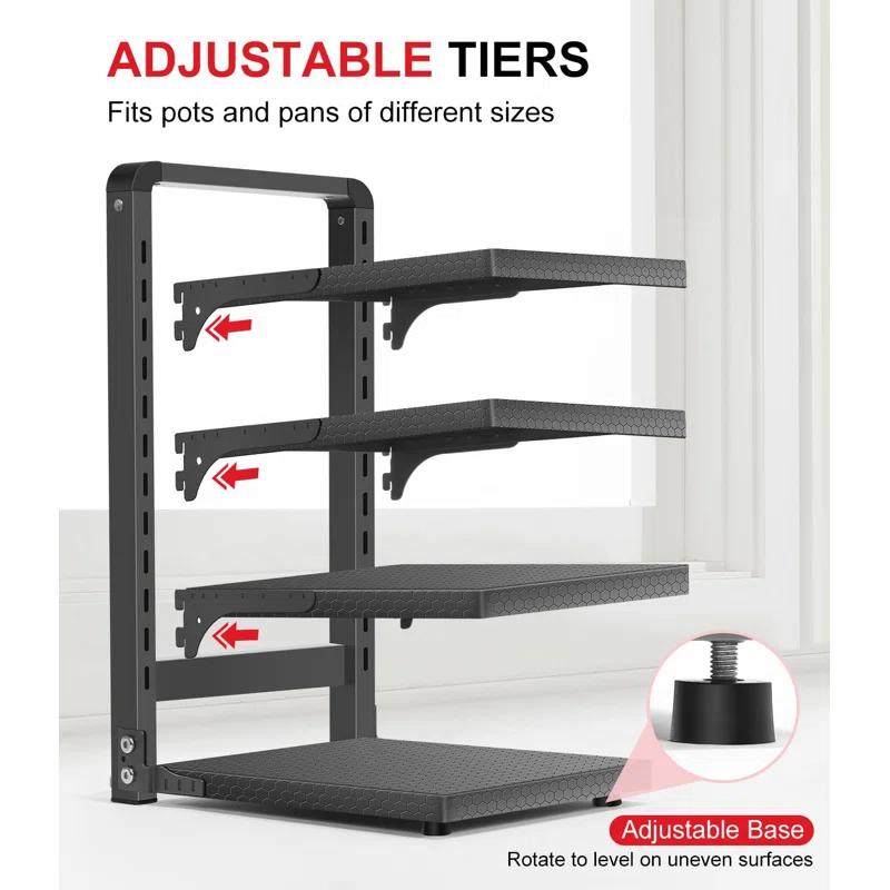 Prep & Savour Heavy Duty Pan Organizers For Cabinet & Counter 4 Tier Adjustable Pan & Pot Rack For Kitchen Cabinet Organizers And Storage
