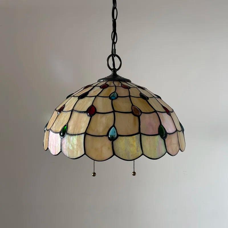 Astoria Grand Paladora Tiffany Pendant Lights Gold Stained Glass Crystal Beans LED Bulbs Included 16" W*16" D*75" H