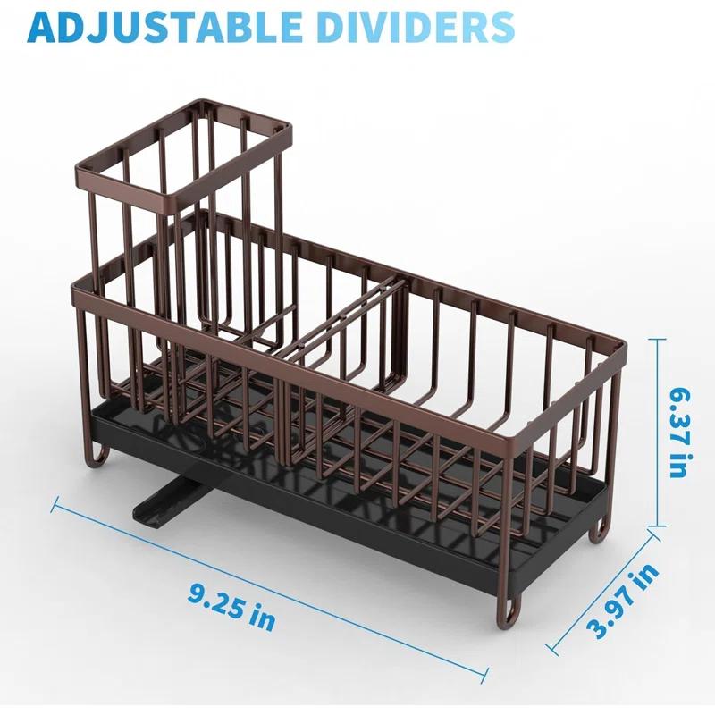 WKING Stainless Steel Kitchen Sink Caddy Organizer With Draining Tray, Rustproof Sponge Holder For Sink, Adjustable Compartments, Space-Saving Design