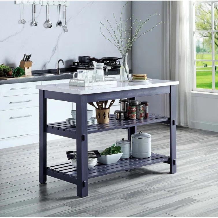 Latitude Run® Marble Top & Gray Finish Kitchen Island