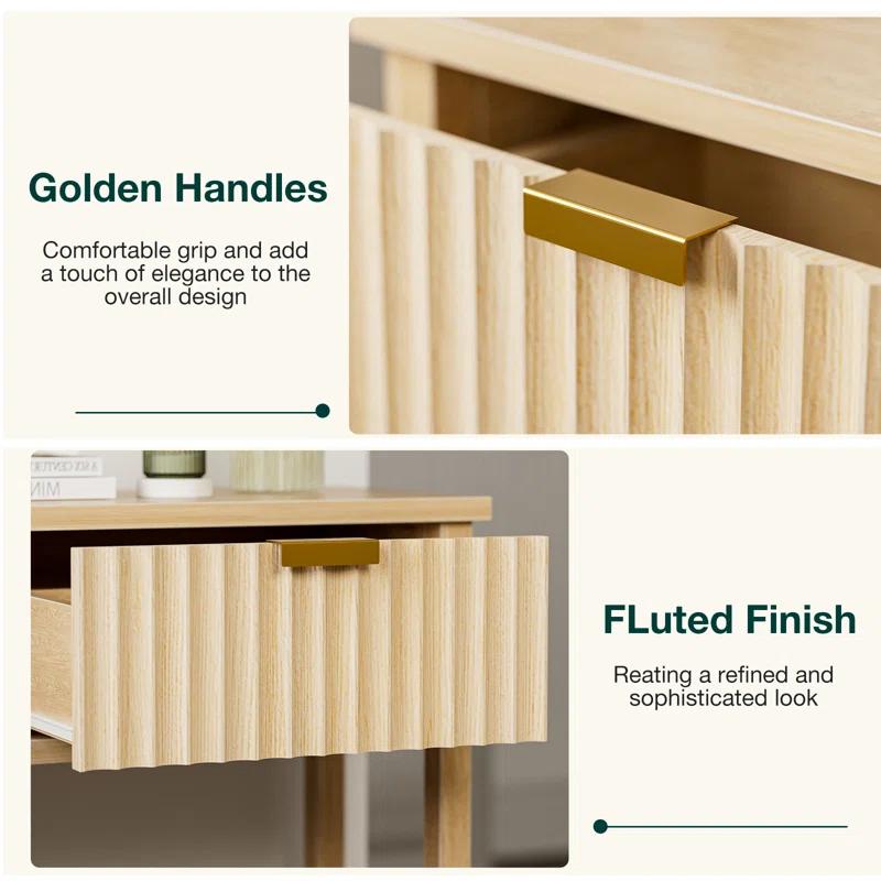 Latitude Run® Console Table With Storage, Boho Entryway Table With 3 Fluted Drawers And Shelf, Sofa Table For Living Room, Entryway, Hallway, Natural