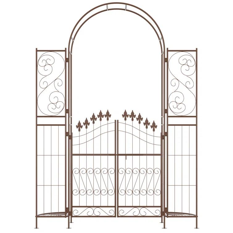 Outsunny 54.25'' W x 15.25'' D Metal Arbor with Gate in Brown