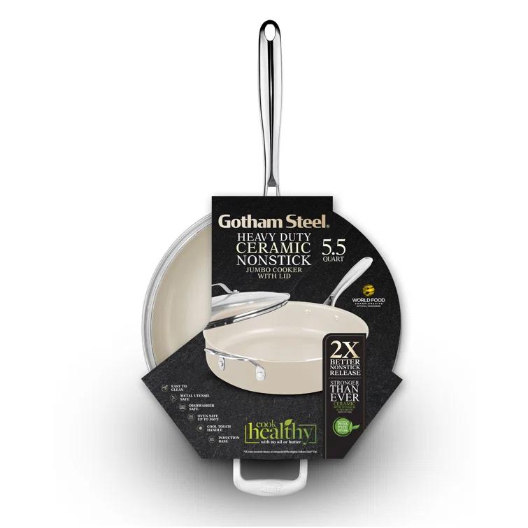 Gotham Steel Gotham Steel Naturals Cream Ultra Nonstick Ceramic 5.5 Qt Jumbo Cooker Pan with Lid