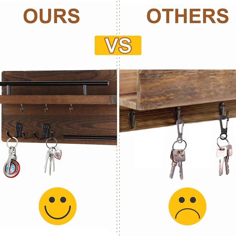 MAXAYA Mail Key Holder For Wall Decorative, Wooden Mail Organizer Wall Mount With 5 Key Hooks, Wood Key Hangers For Wall With Mail Key Rack, Rustic Mail Sorter For Entryway Office Hallway Home Decor