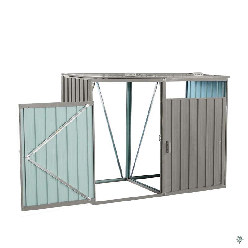 KAQCVIN Garbage Bin Shed Stores 2 Trash Cans Metal Outdoor Bin Shed