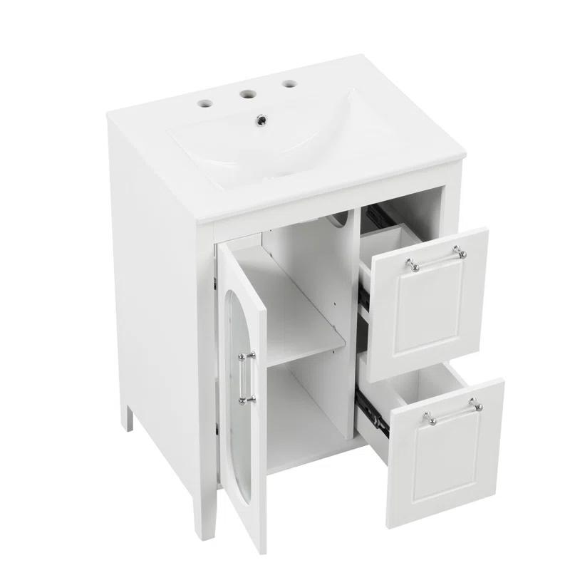 Tryimagine 24" Bathroom Vanity With Sink, Bathroom Vanity Cabinet With Two Drawers And Door, Adjustable Shelf, Solid Wood And MDF