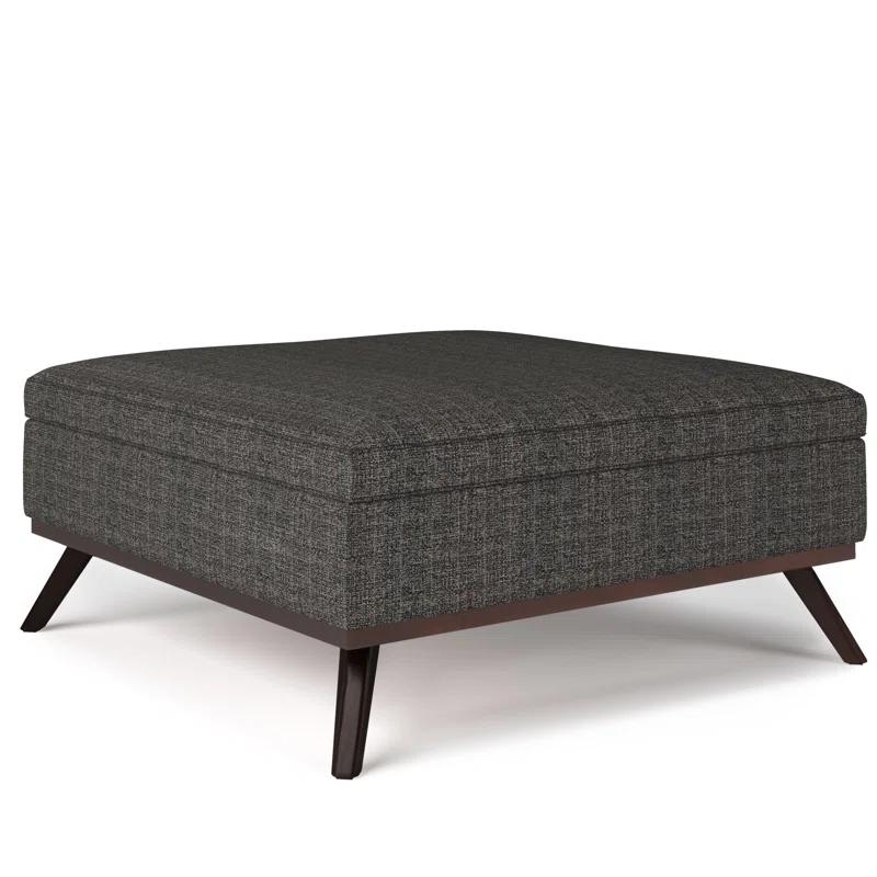 Simpli Home Owen 36"W Upholstered Square Coffee Table Storage Ottoman with Lift Top and Solid Wood Legs
