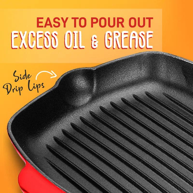 NutriChef 11.46'' Non-Stick Enameled Cast Iron Grill Pan / Griddle Set