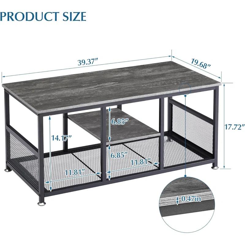 17 Stories Coffee Center Table With Storage For Living Room Office Reception, Industrial Mesh Shelf, 39.4 Inch,