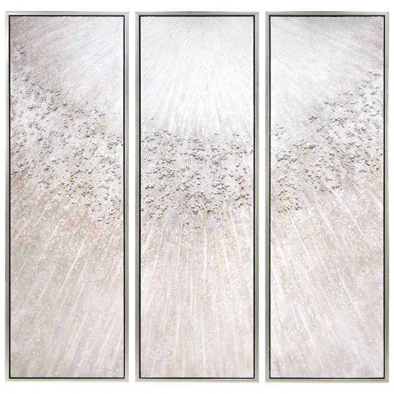 Empire Art Direct Silver Radiant Trio Textured Glitter Hand Painted Framed Canvas Wall Art with Silver Leaf