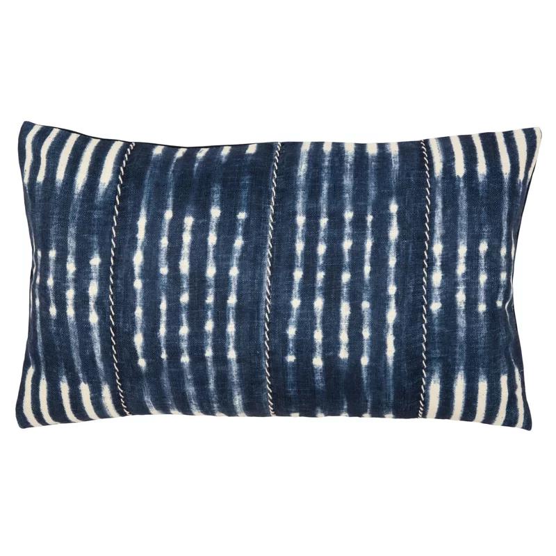 Navy and Cream Shibori Rectangular Throw Pillow