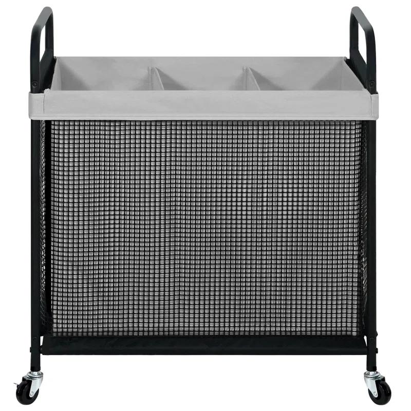 Latitude Run® Laundry Hamper 3 Section, 120L Rolling Laundry Sorter Cart With Removable And Washable Liner Bag, Rolling Clothes Hamper With Metal Handle For Laundry Room And Bedroom,