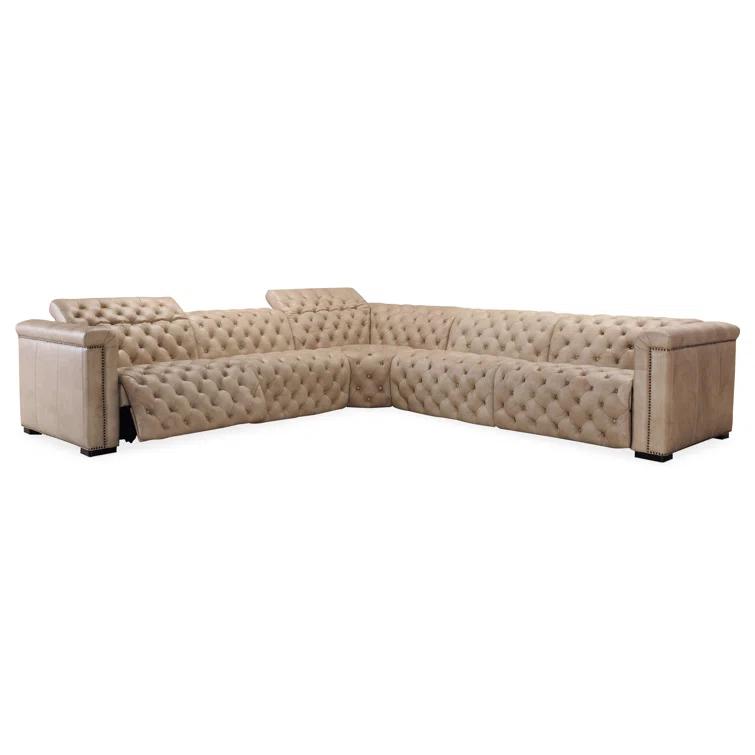 Giovanni Taupe Leather Tufted Reclining Sectional Sofa