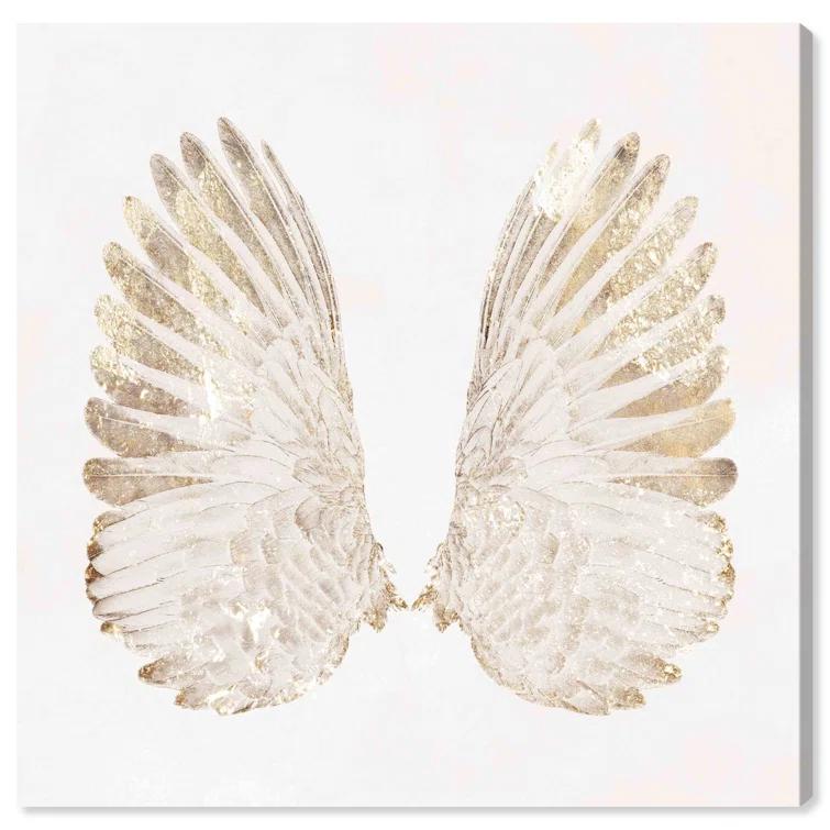 Art Remedy Soft Angel Wings Canvas Elegant White Gold Wall Art by Art Remedy