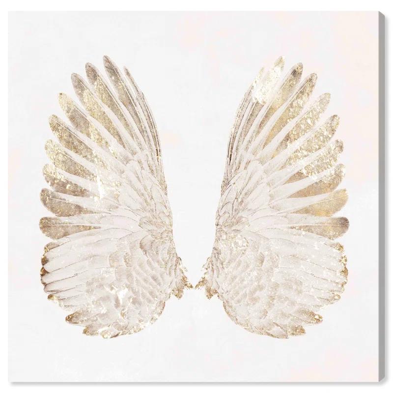 Art Remedy Soft Angel Wings Canvas Elegant White Gold Wall Art by Art Remedy