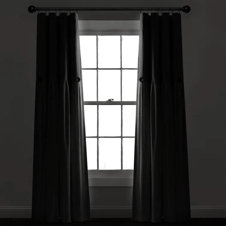 Lush Decor Linen Button Cotton Blend Blackout Curtain Single Panel