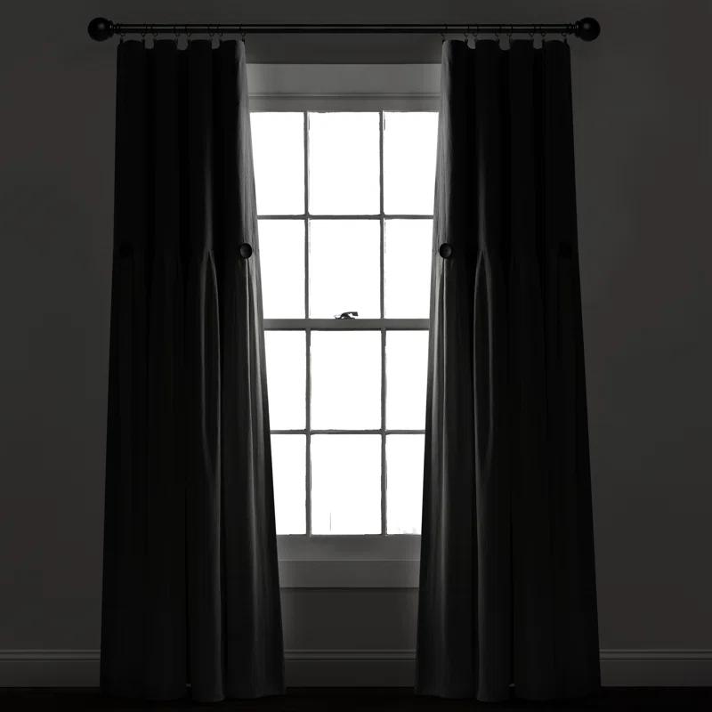 Lush Decor Linen Button Cotton Blend Blackout Curtain Single Panel