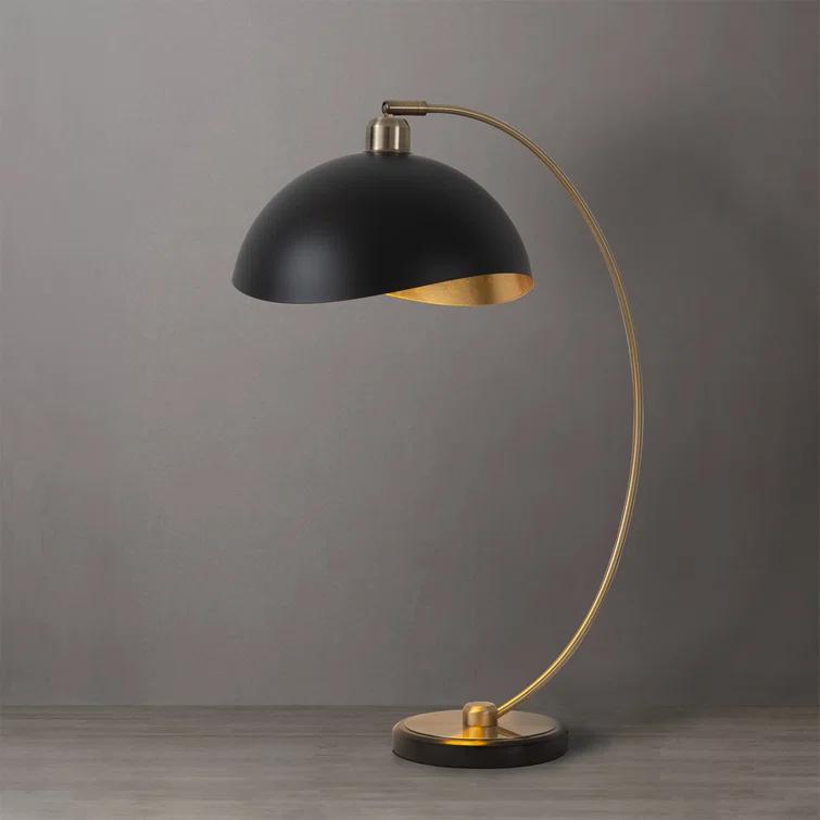 Luna Bella Table Lamp - 28", Weathered Brass, Matte White/Gold Leaf Shade, Marble Base, Dimmer Switch