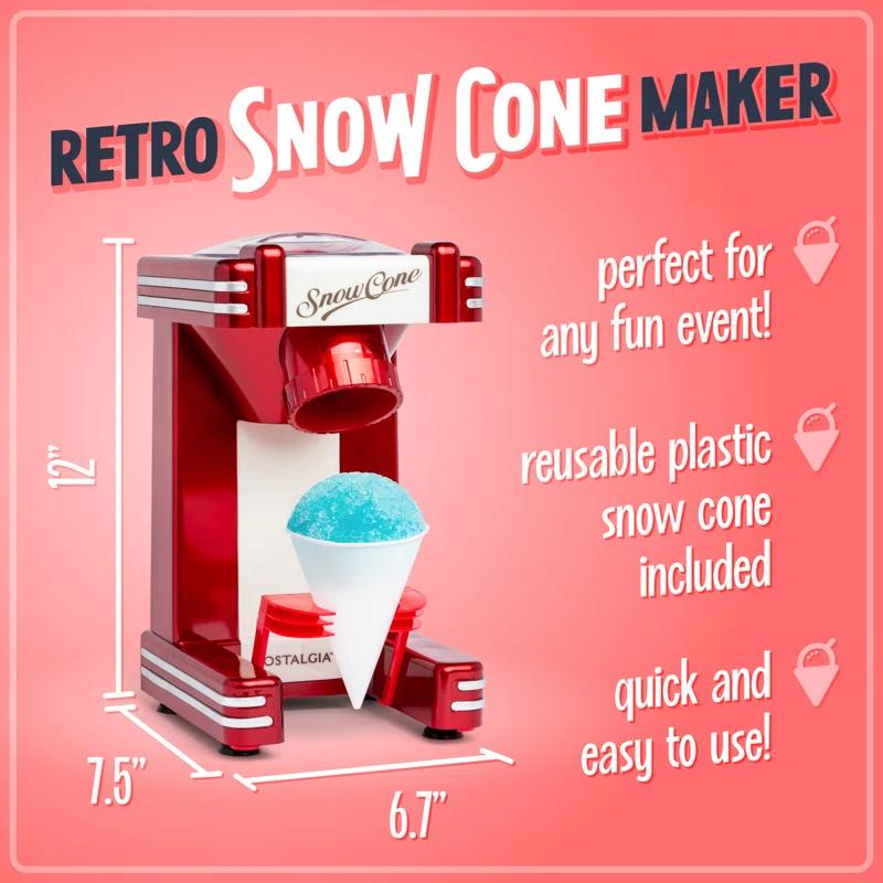 Nostalgia Nostalgia Retro Single Countertop Snow Cone Maker, Includes 1 Reusable Plastic Cup, Stainless Steel Blades