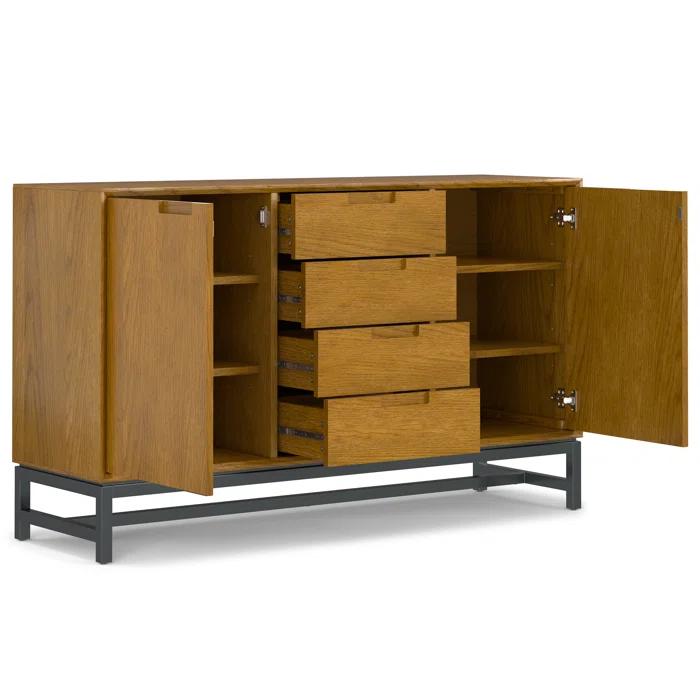 Simpli Home Banting 60"W Solid Wood Industrial 2-Door Sideboard Buffet with 4 Center Drawers