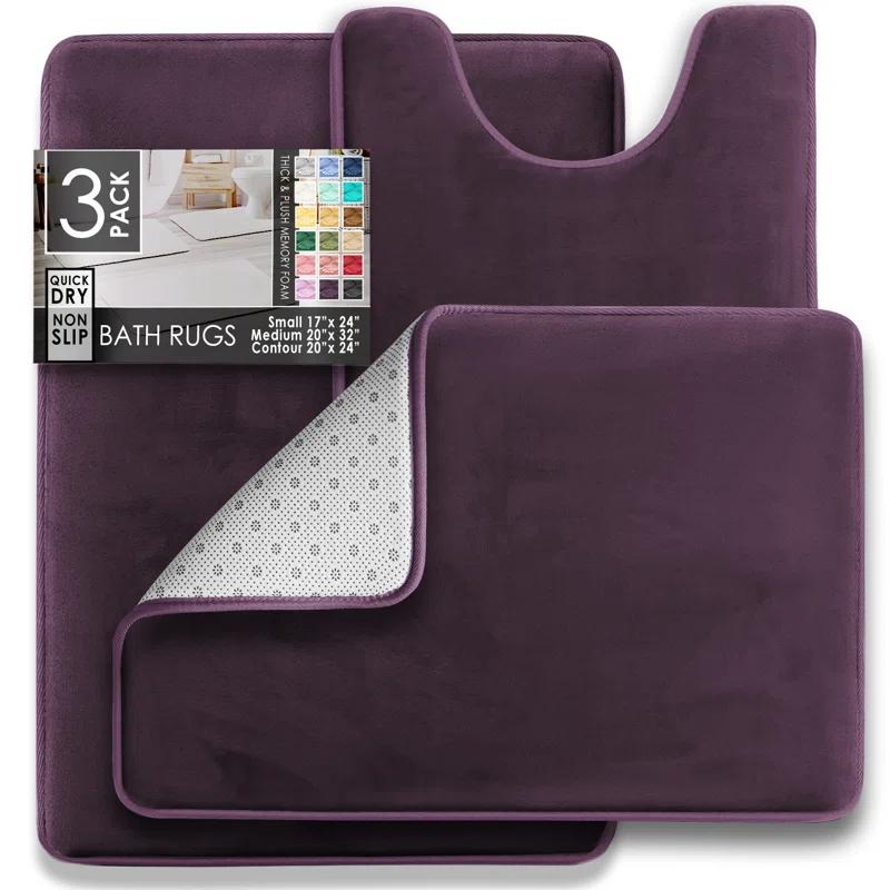 Aighan 3 Piece Ultra Soft and Absorbent Memory Foam Bath Rug Set with Non-Slip Backing