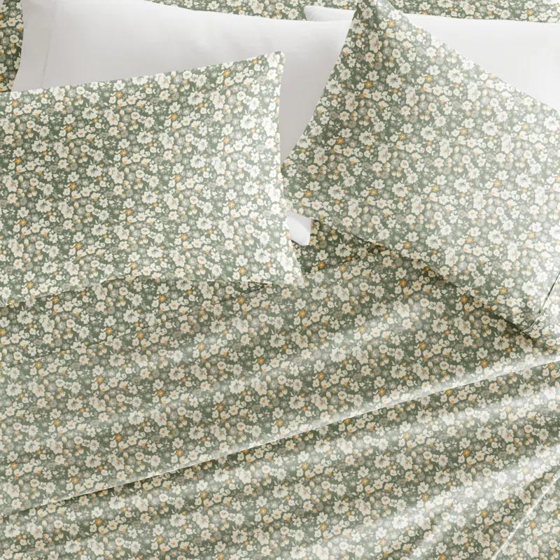 4 Piece Sheet Set Patterned Microfiber Ultra Soft Bedding in Floral Dream