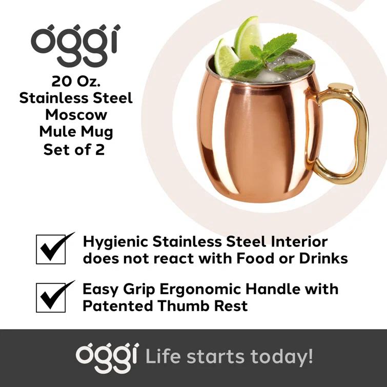 OGGI Oggi Barware 2 Piece 20 Oz Stainless Steel Moscow Mule Mug Set (Set of 2)