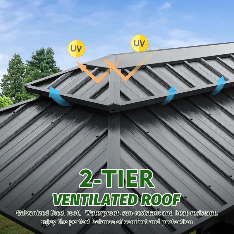 VODYXSEP Hardtop Grill Gazebo, Outdoor BBQ Gazebo With Double Galvanized Steel Roof, Patio Grill Canopy With 2 Cabinets And Ceiling Hooks For Backyard, Lawn, Garden