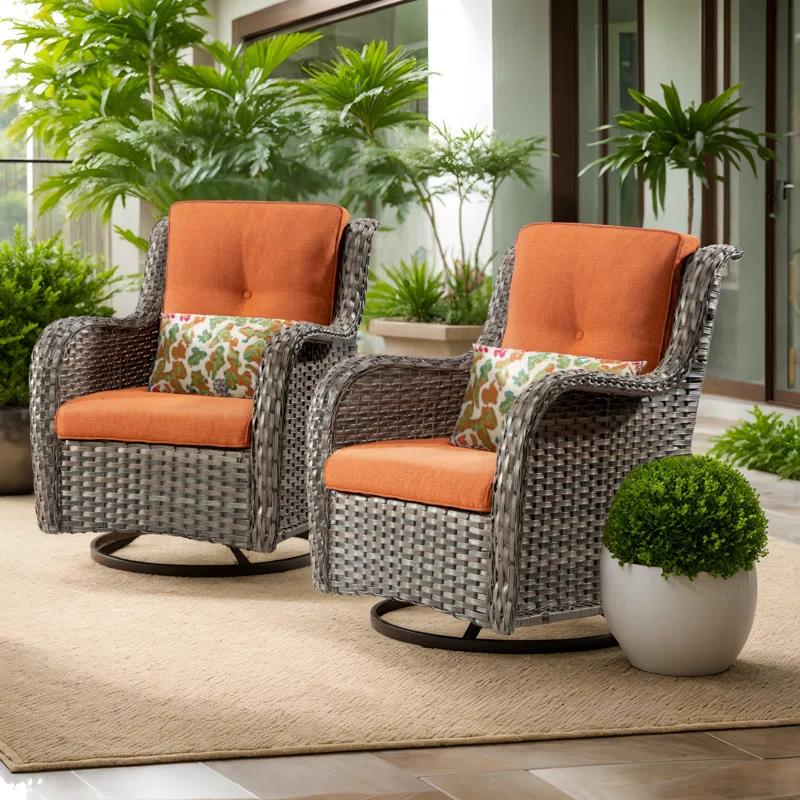 COZYWOR Swivel Wicker Patio Chair with Cushions (Set of 2)