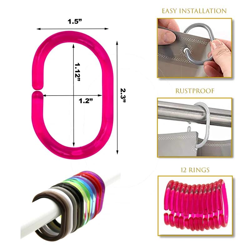 Evideco Solid Plastic Shower Curtain Hooks Rings (Set of 12)