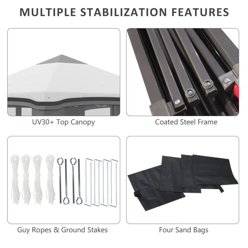 junzc Outsunny 10' X 10' Pop Up Canopy Tent With Netting, Instant Tents For Parties, Height Adjustable, With Wheeled Carry Bag And 4 Sand Bags For Outdoor, Garden, Patio