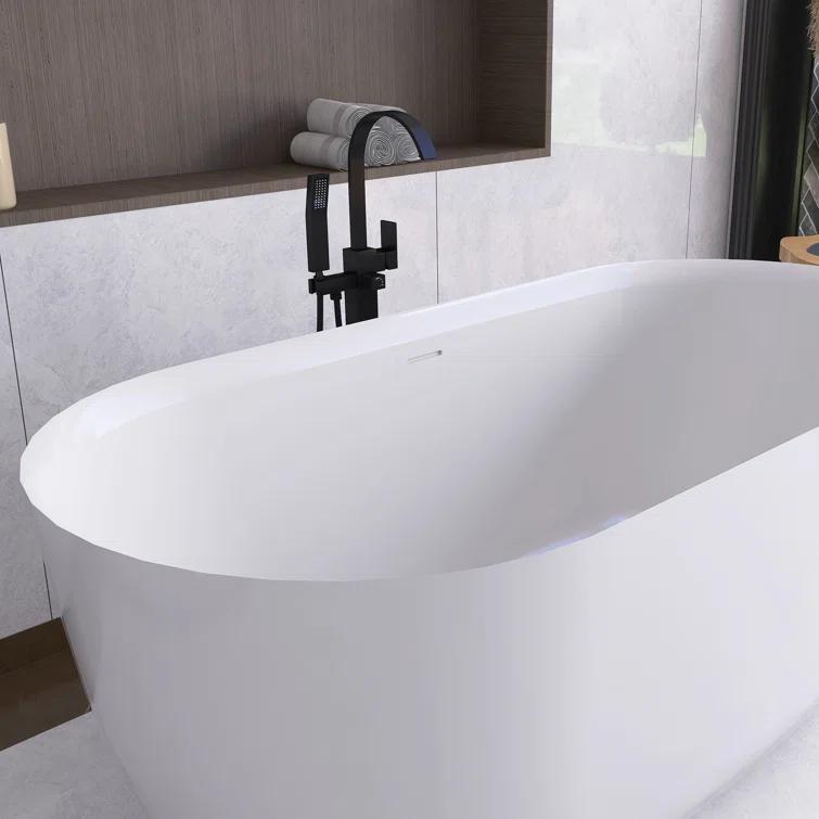 JimsMaison 59'' Acrylic Freestanding Soaking Bathtub In Glossy White JMUBBT21-59GW