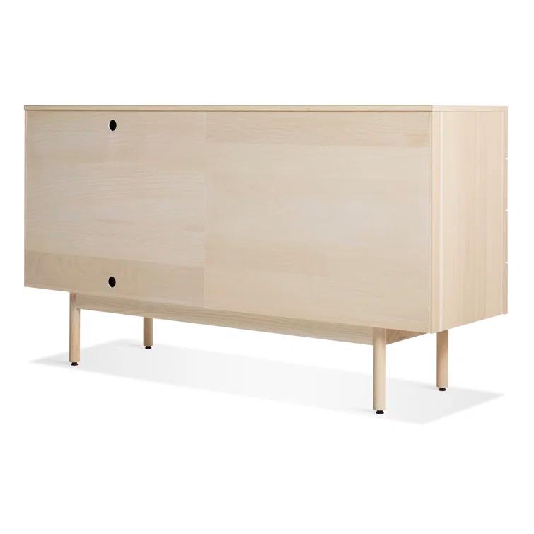 Modern Ash Wood & Leather 4-Drawer 2-Door Credenza