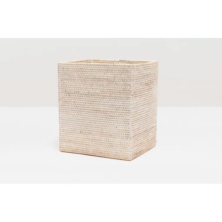Dalton Whitewash Handcrafted Rectangle Rattan Wastebasket
