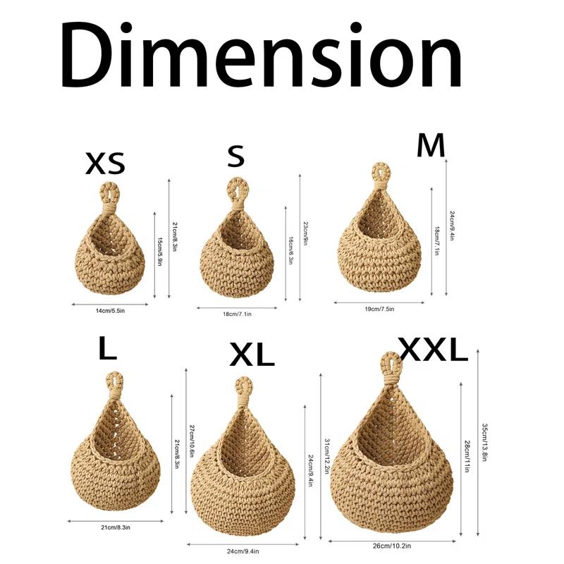 Hanging Fruit Baskets For Kitchen, 3 Pack Wall Hanging Fruit Baskets Boho Hanging Wall Basket, Hanging Kitchen Baskets For Fruits, Vegetables And Onion Storage (Set of 3)