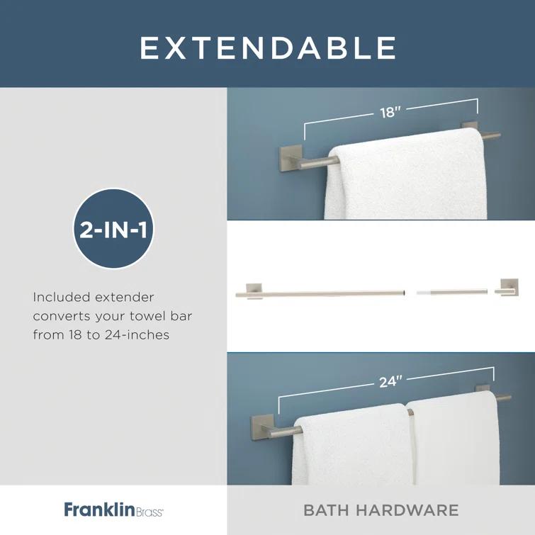 Franklin Brass Nash 4-Piece Bath Hardware Set 18" Towel Bar w/ Extender Toilet Paper Holder Towel Holder Towel Hook NASH64-BN