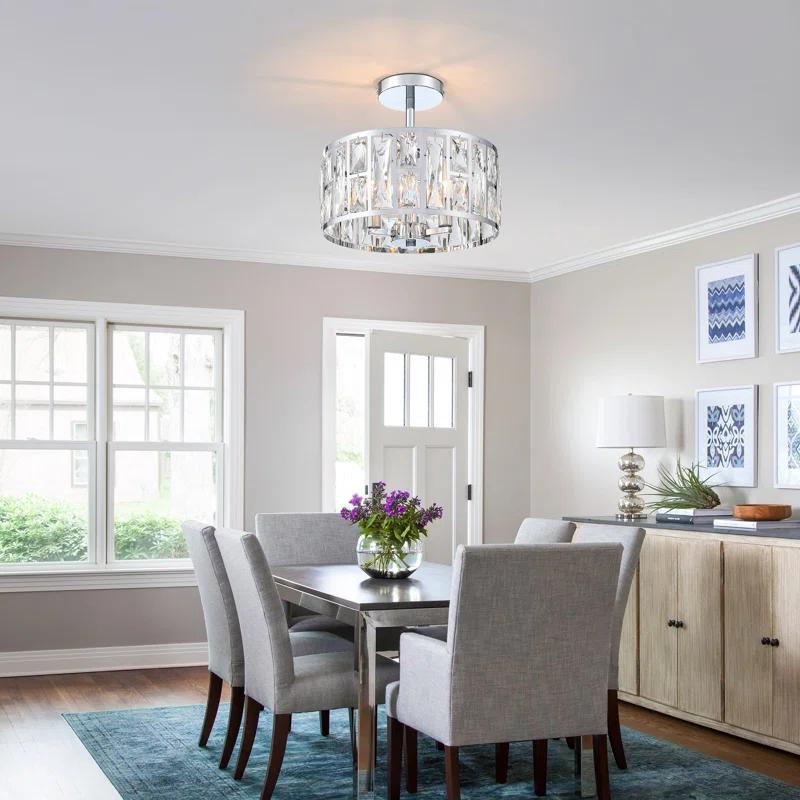 Mercer41 Kyersten 12" 3-Light Crystal Semi Flush Mount